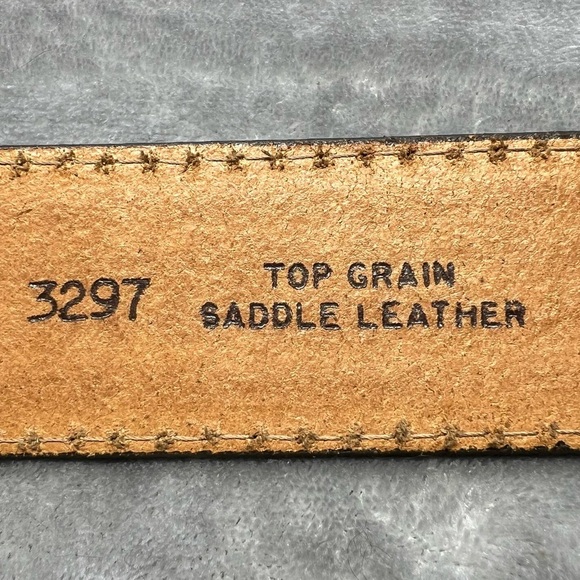 Western Brown Tooled Saddle Leather Belt With Brass Buckle Men's Size 50 - Picture 12 of 12